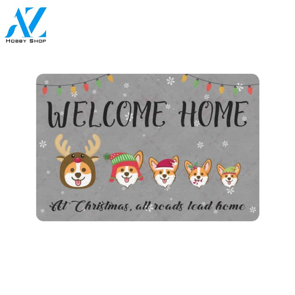 Christmas Corgi All Roads Lead Home Doormat Indoor And Outdoor Mat Entrance Rug Sweet Home Decor Housewarming Gift Gift For Friend Family Stem Feminist