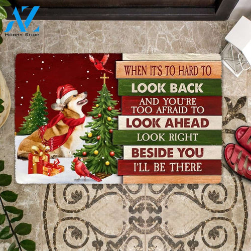 Christmas Corgi Look right beside you Doormat