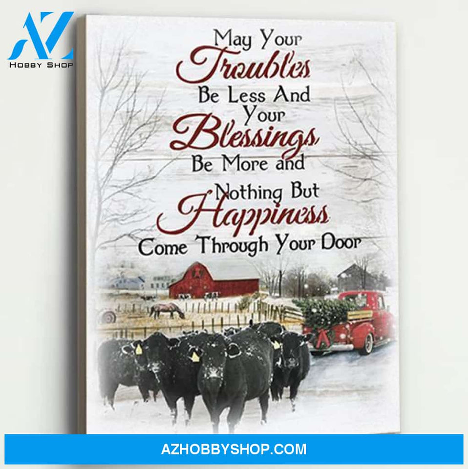 Christmas Cow Farmer Premium Canvas Wall Art, Wall Decor Visual Art
