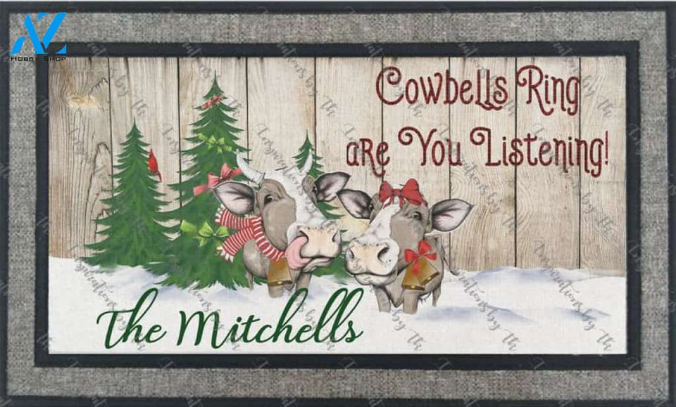 Christmas Cows Doormat Design, Cowbells Ring, Farmhouse Christmas Doormat, Monogram Ready, Sublimation Design, Printable Artwork