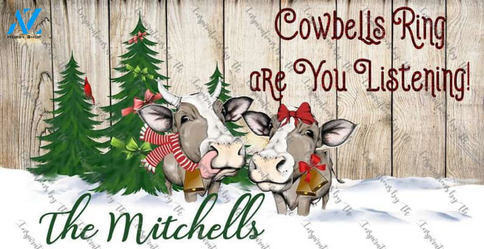 Christmas Cows Doormat Design, Cowbells Ring, Farmhouse Christmas Doormat, Monogram Ready, Sublimation Design, Printable Artwork