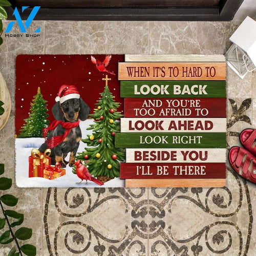 Christmas Dachshund 1 Look right beside you Doormat