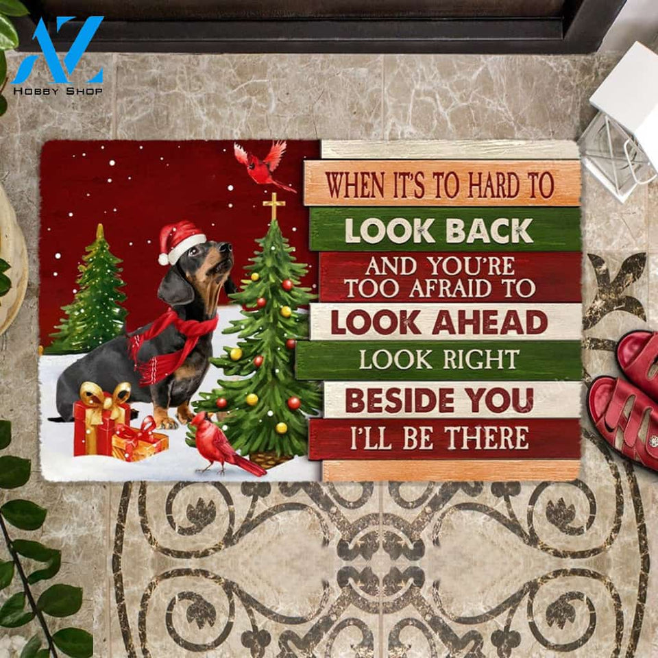 Christmas Dachshund Look right beside you Doormat