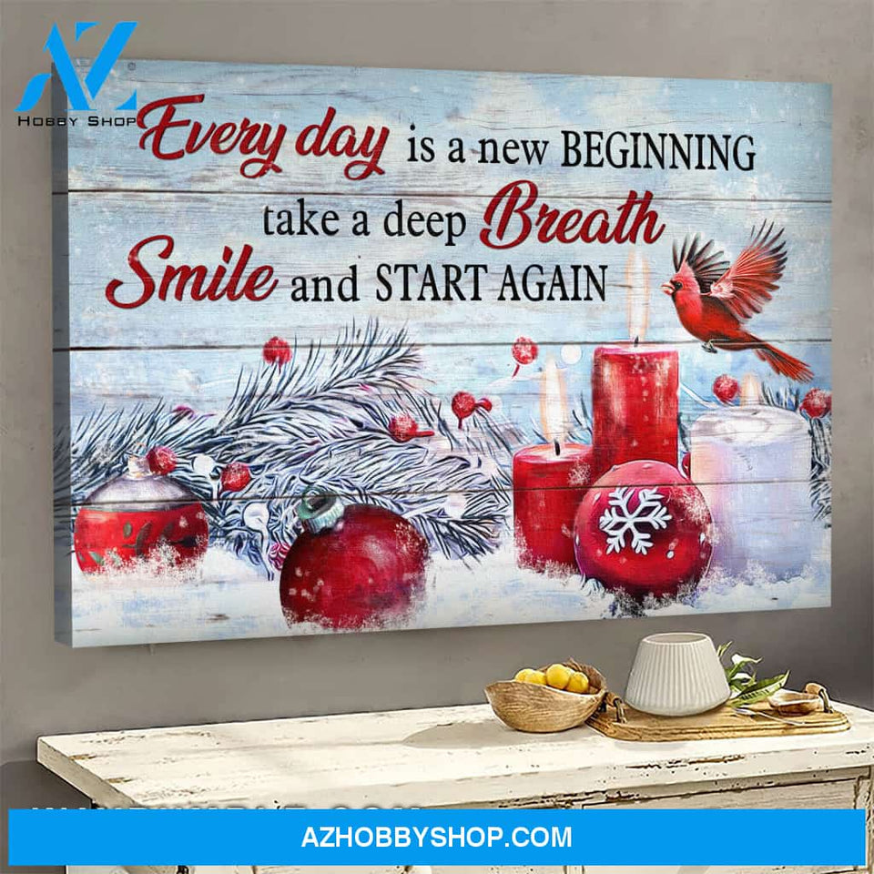 Christmas decorations, Every is a new beginning - Jesus; Cardinal, Winter painting Landscape Canvas Prints, Wall Art