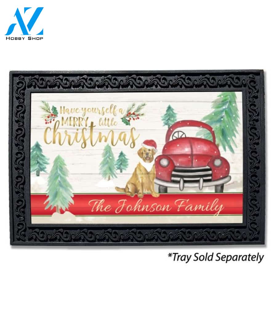 Christmas Dog Red Truck Personalized Doormat - 18" x 30"
