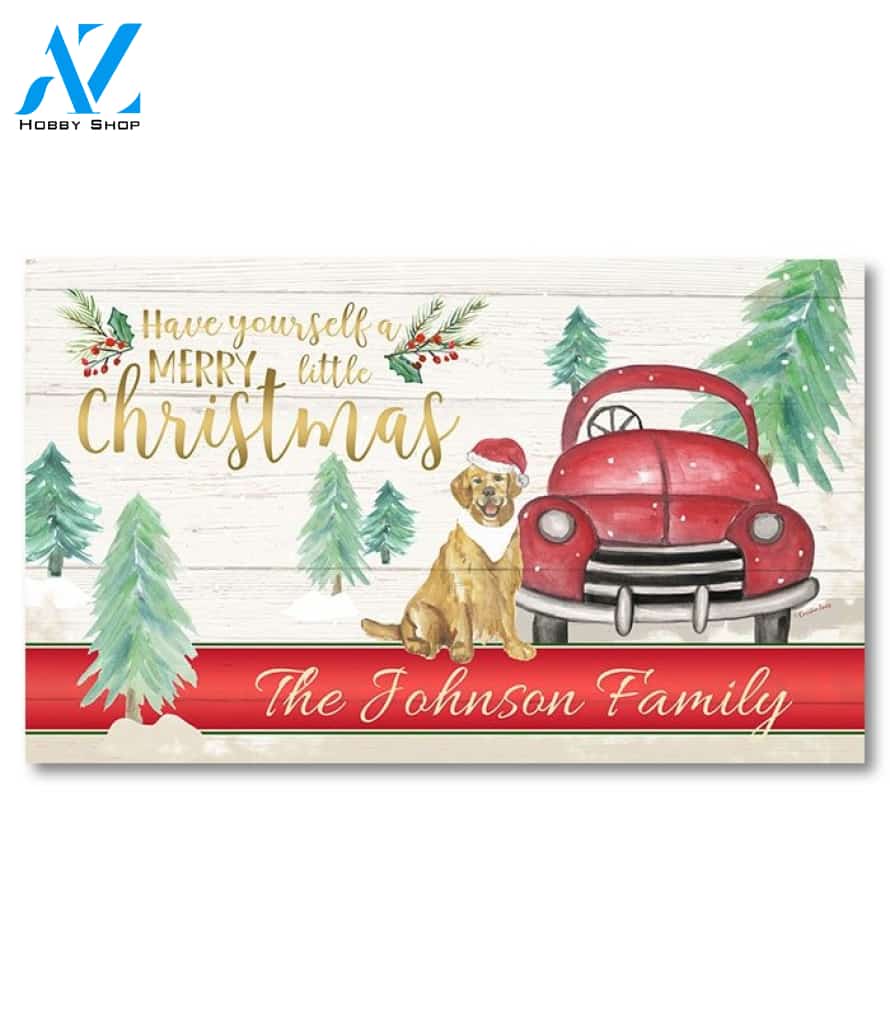 Christmas Dog Red Truck Personalized Doormat - 18" x 30"