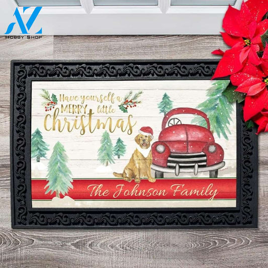 Christmas Dog Red Truck Personalized Doormat - 18" x 30"
