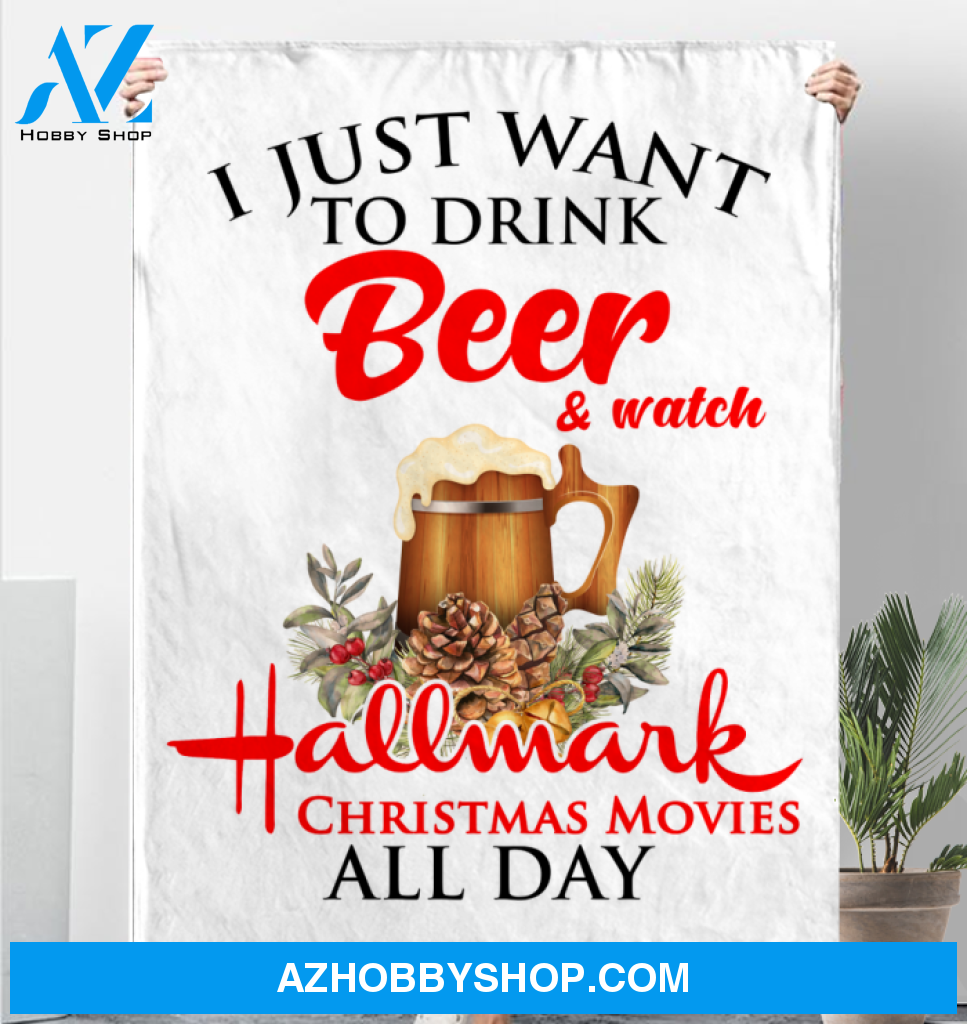 Christmas Drink Beer And Watch Hallmark Movies All Day Fleece Blanket Gift For Family,Birthday,Christmas,Friends,Couple Gift Home Decor Bedding Couch Sofa Soft and Comfy