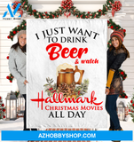 Christmas Drink Beer And Watch Hallmark Movies All Day Fleece Blanket Gift For Family,Birthday,Christmas,Friends,Couple Gift Home Decor Bedding Couch Sofa Soft and Comfy