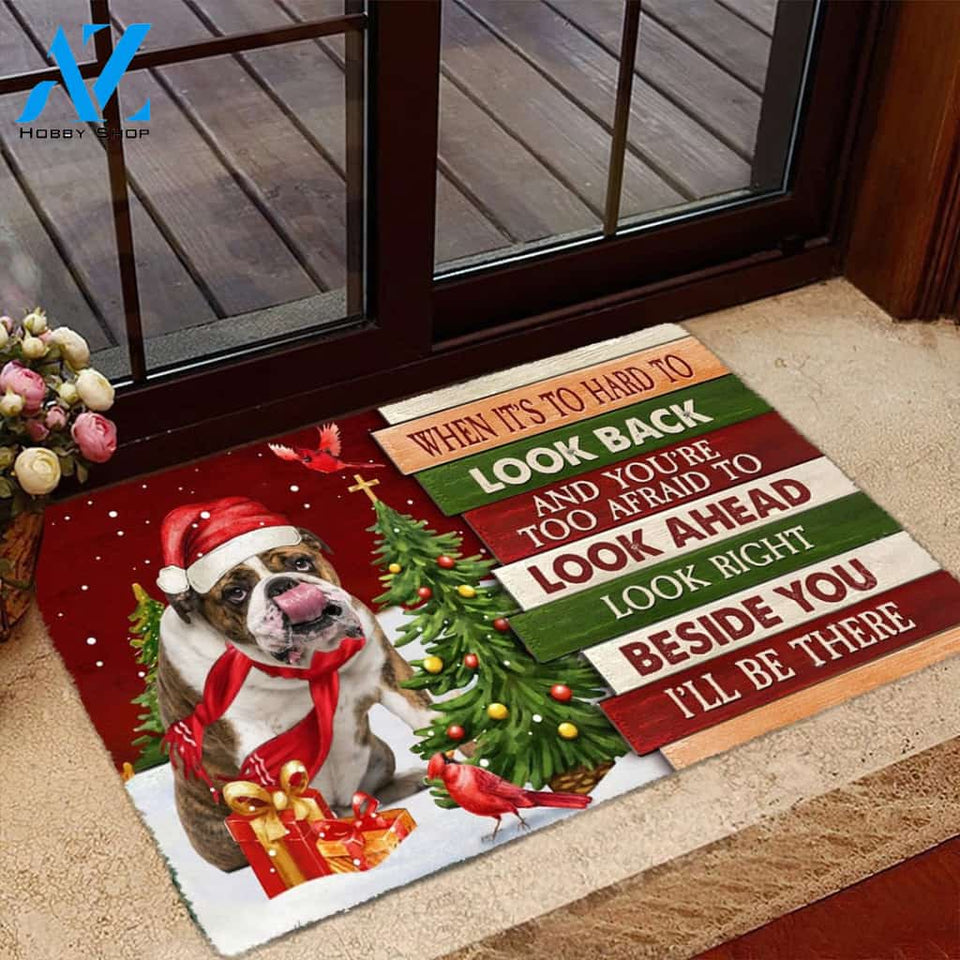 Christmas English Bulldog 2 Look right beside you Doormat