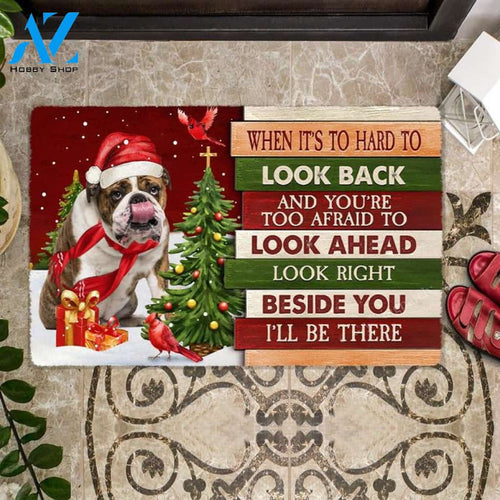 Christmas English Bulldog 2 Look right beside you Doormat