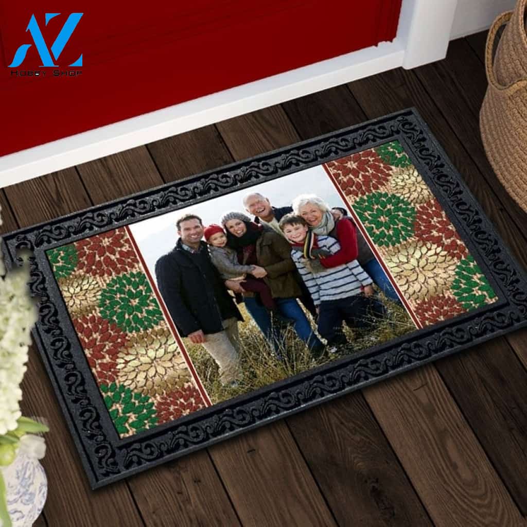Christmas Flowers & Burlap Photo Doormat - 18" x 30"