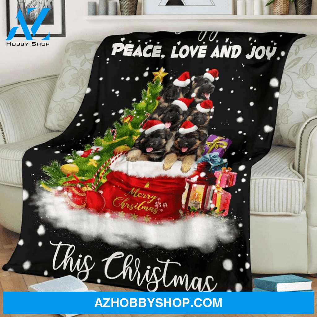 Christmas German Shepherd Wishing You Peace Love And Joy Blanket Gift For Dog Lovers Birthday Gift Home Decor Bedding Couch Sofa Soft and Comfy Cozy