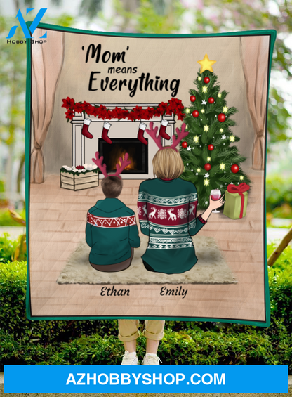 Christmas Gift For Mom, Single Mom - Personalized Christmas Blanket - Mom and 1 Teen Quilt Blanket - Mom means everything