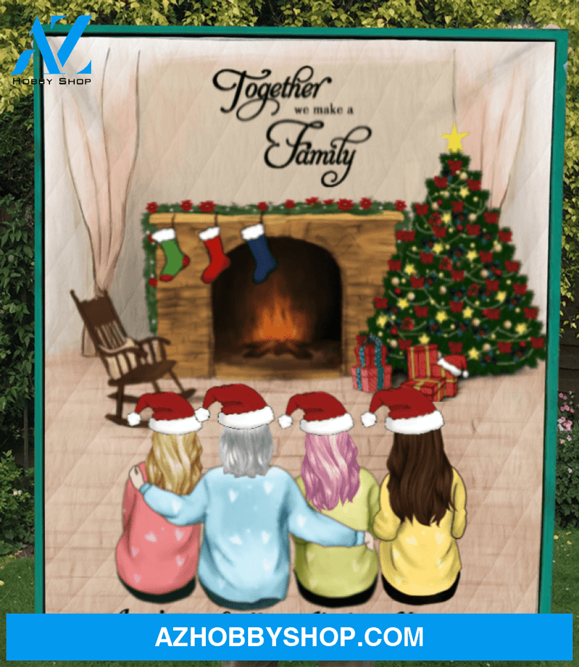 Christmas Gift For Mom, Single Mom - Personalized Christmas Blanket - Mom Hug - Mother and Three Daughters Quilt Blanket