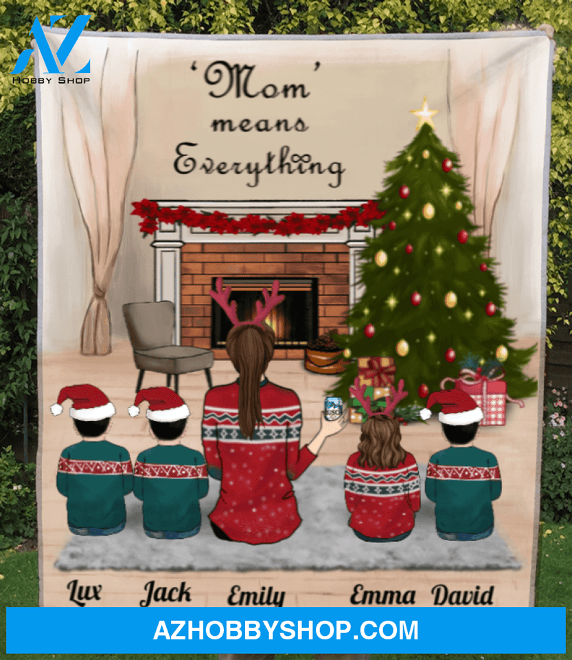 Christmas Gift For Single Mom - Personalized Christmas Blanket - Single Mom & 4 Kids