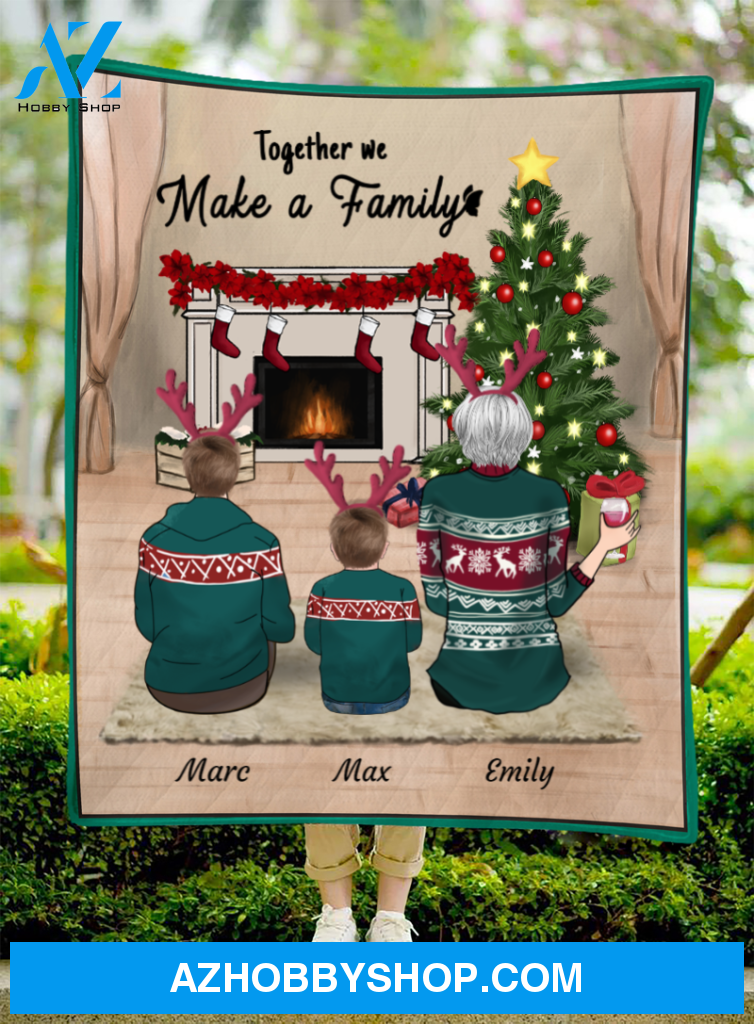 Christmas Gift For Single Mom, Mom - Personalized Christmas Blanket - Mom And 1 Kid and 1 Teen Quilt Blanket - Together we make a family