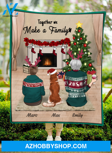 Christmas Gift For Single Mom, Mom - Personalized Christmas Blanket Gift For Dog Cat Lovers - Mom with 1 Teen and 1 Dog - Together we make a family