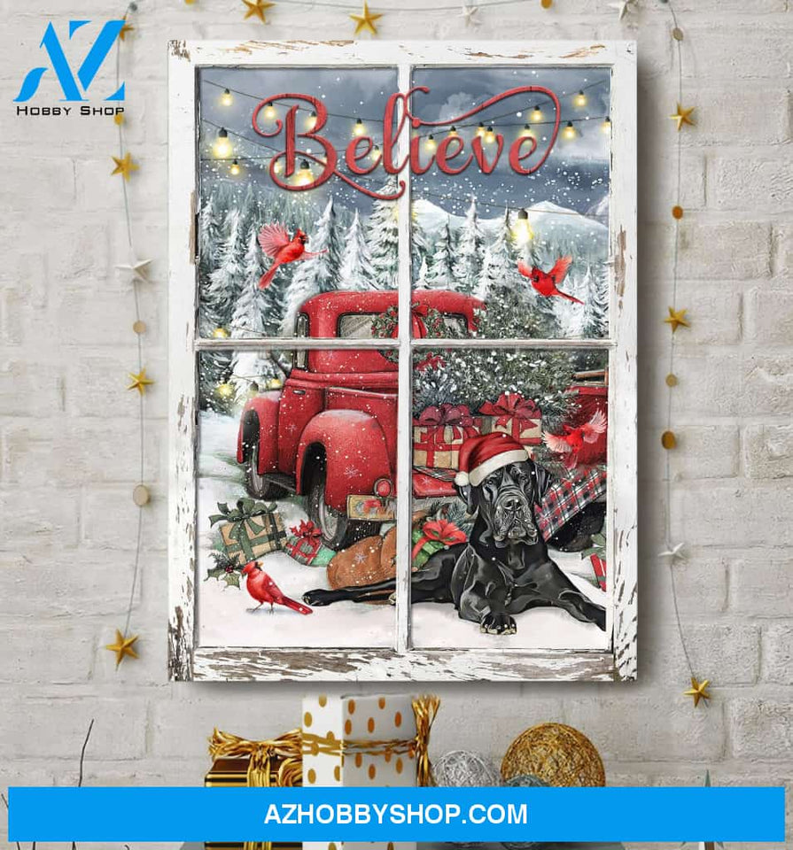 Christmas gifts, Believe - Jesus, Winter forest, Black Great Dane painting Portrait Canvas Prints, Wall Art