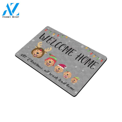 Christmas Golden Retriever All Roads Lead Home Doormat Indoor And Outdoor Mat Entrance Rug Sweet Home Decor Housewarming Gift Gift For Friend Family Stem Feminist
