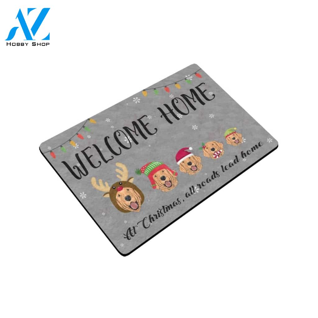 Christmas Golden Retriever All Roads Lead Home Doormat Indoor And Outdoor Mat Entrance Rug Sweet Home Decor Housewarming Gift Gift For Friend Family Stem Feminist