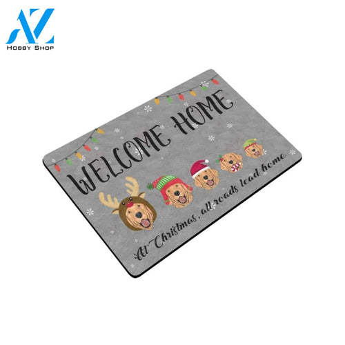 Christmas Golden Retriever All Roads Lead Home Doormat Indoor And Outdoor Mat Entrance Rug Sweet Home Decor Housewarming Gift Gift For Friend Family Stem Feminist