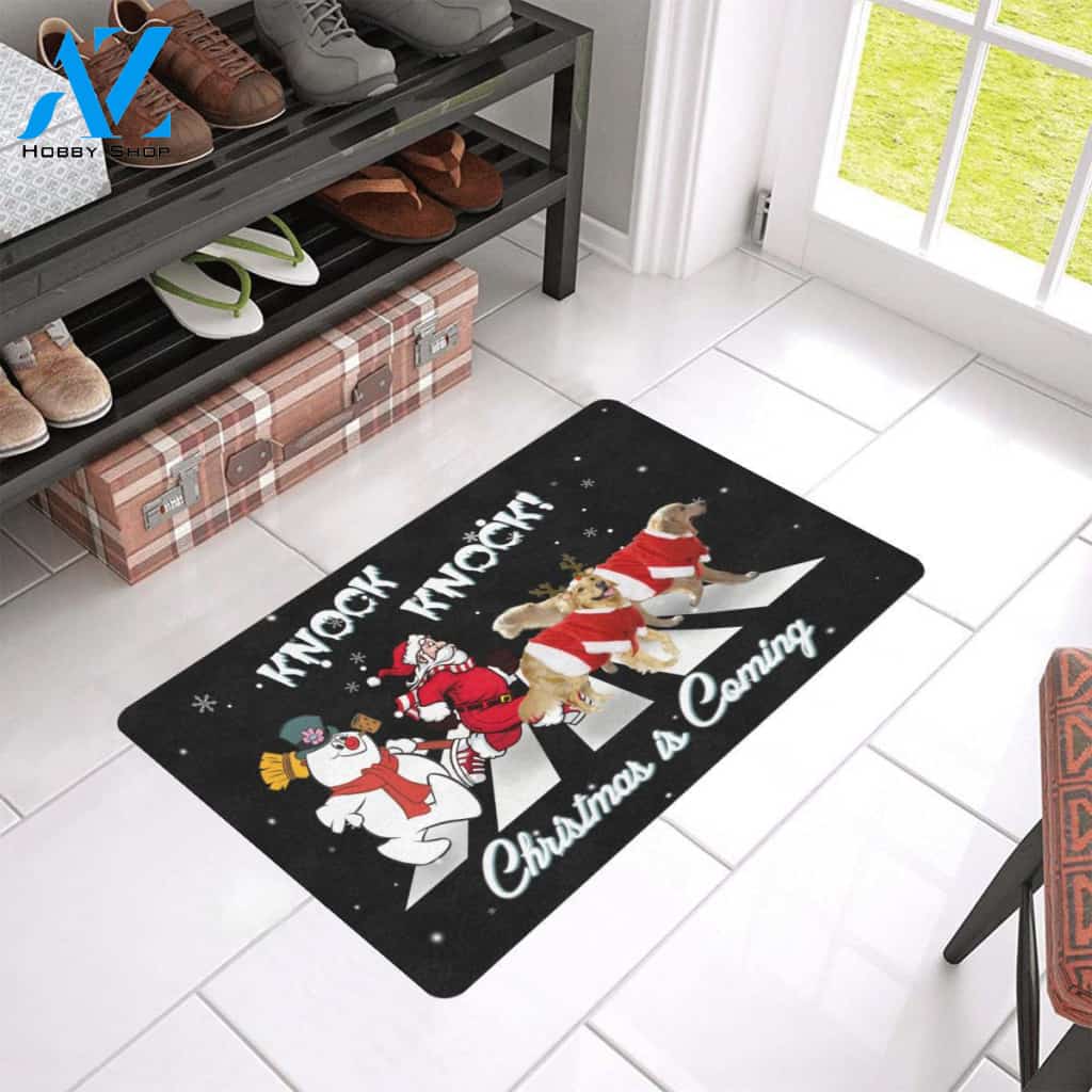 Christmas Golden Retriever Christmas Is Coming Doormat Indoor And Outdoor Mat Entrance Rug Sweet Home Decor Housewarming Gift Gift For Friend Family Stem Feminist