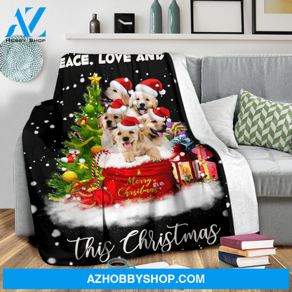 Christmas Golden Retriever Wishing You Peace Love And Joy Blanket Gift For Dog Lovers Birthday Gift Home Decor Bedding Couch Sofa Soft and Comfy Cozy