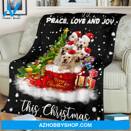 Christmas Golden Retriever Wishing You Peace Love And Joy Blanket Gift For Dog Lovers Birthday Gift Home Decor Bedding Couch Sofa Soft and Comfy Cozy