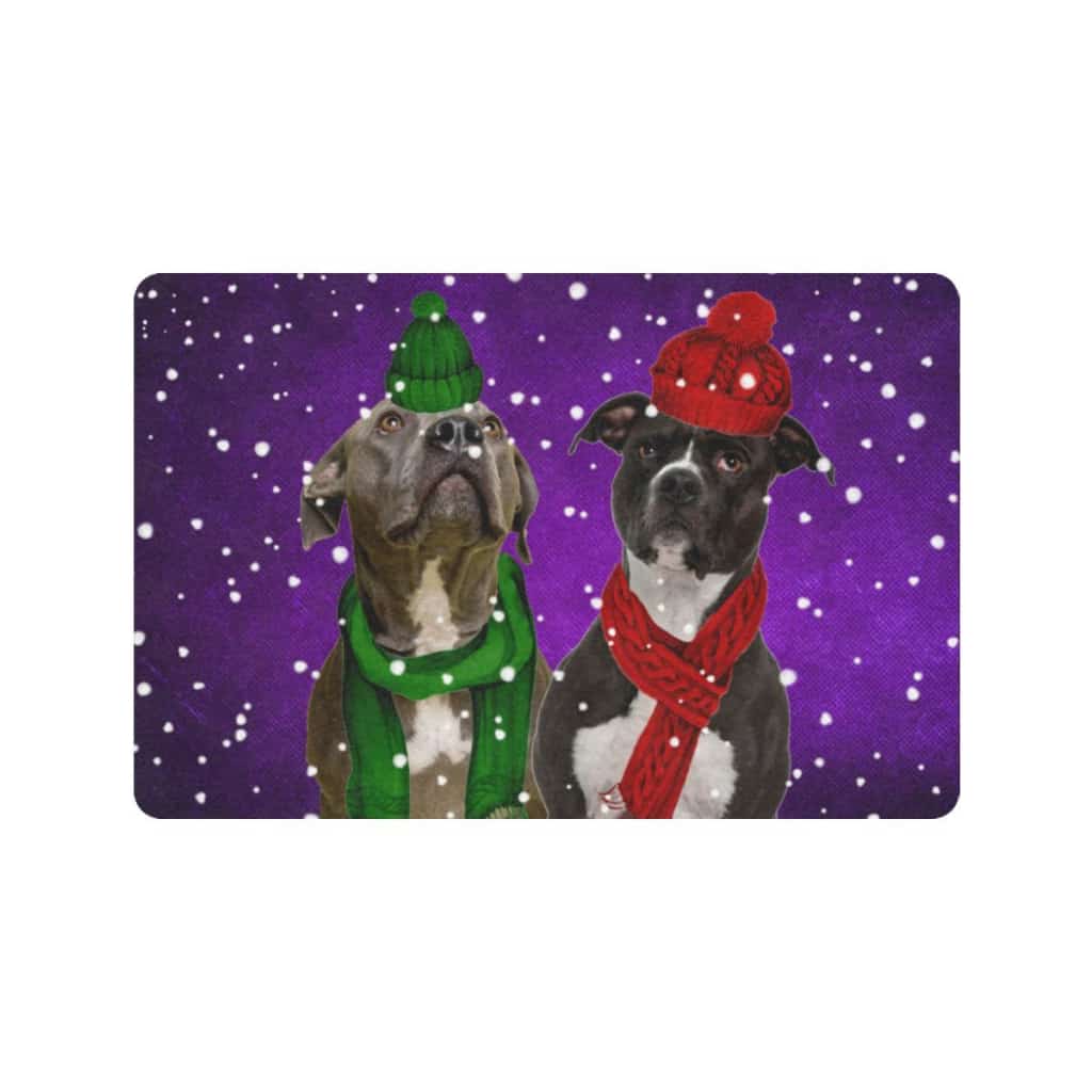 Christmas Green And Red Pitbull Dog Lover Doormat Welcome Mat