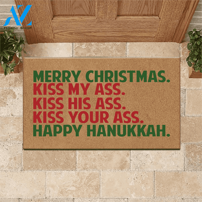 Christmas Hanukkah Doormat Merry Christmas Happy Hanukkah | Welcome Mat | House Warming Gift