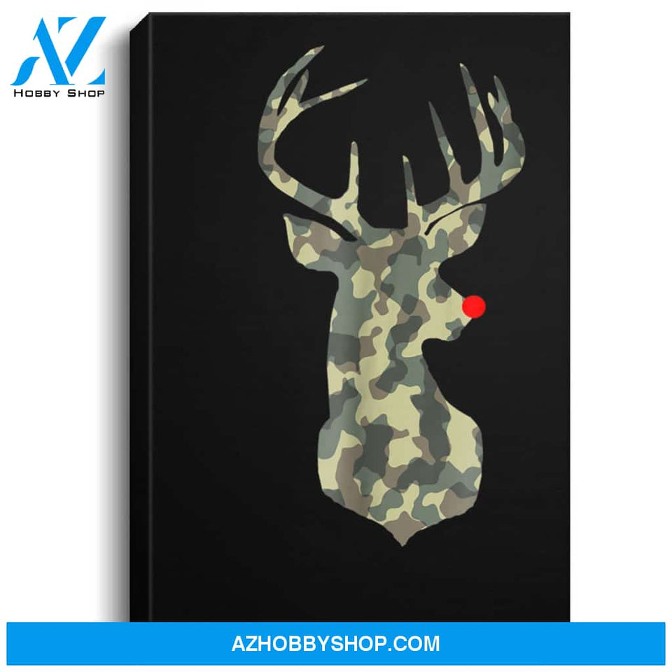 Christmas Holiday Rudolf Reindeer Red Nose Camo Hunting Portrait Canvas Wall Art