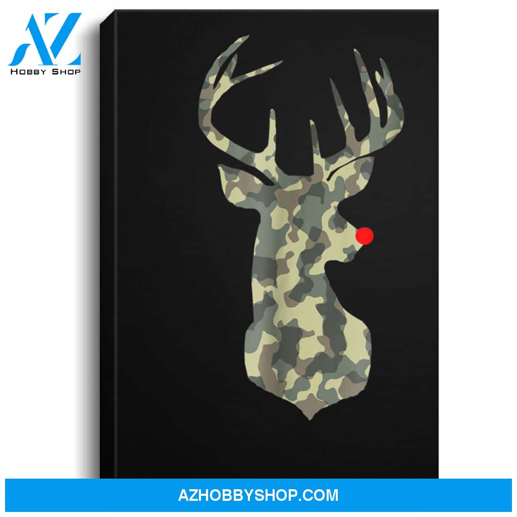 Christmas Holiday Rudolf Reindeer Red Nose Camo Hunting Portrait Canvas Wall Art