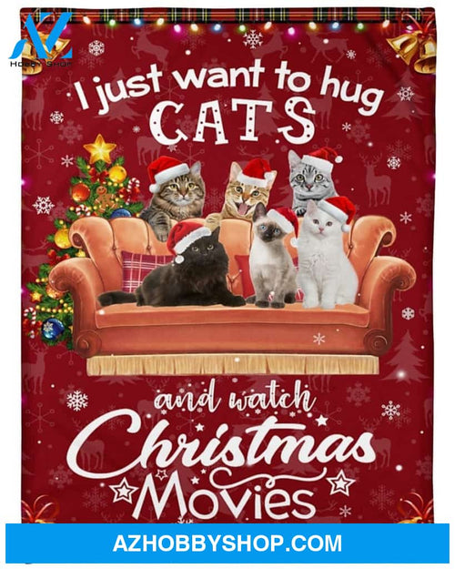 Christmas I Just Want To Hug Cats Fleece Blanket Gift For Family,Birthday,Christmas,Friends,Couple Gift Home Decor Bedding Couch Sofa Soft and Comfy