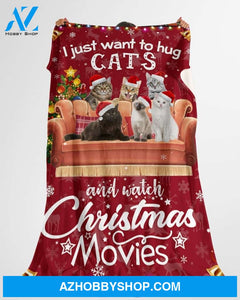 Christmas I Just Want To Hug Cats Fleece Blanket Gift For Family,Birthday,Christmas,Friends,Couple Gift Home Decor Bedding Couch Sofa Soft and Comfy