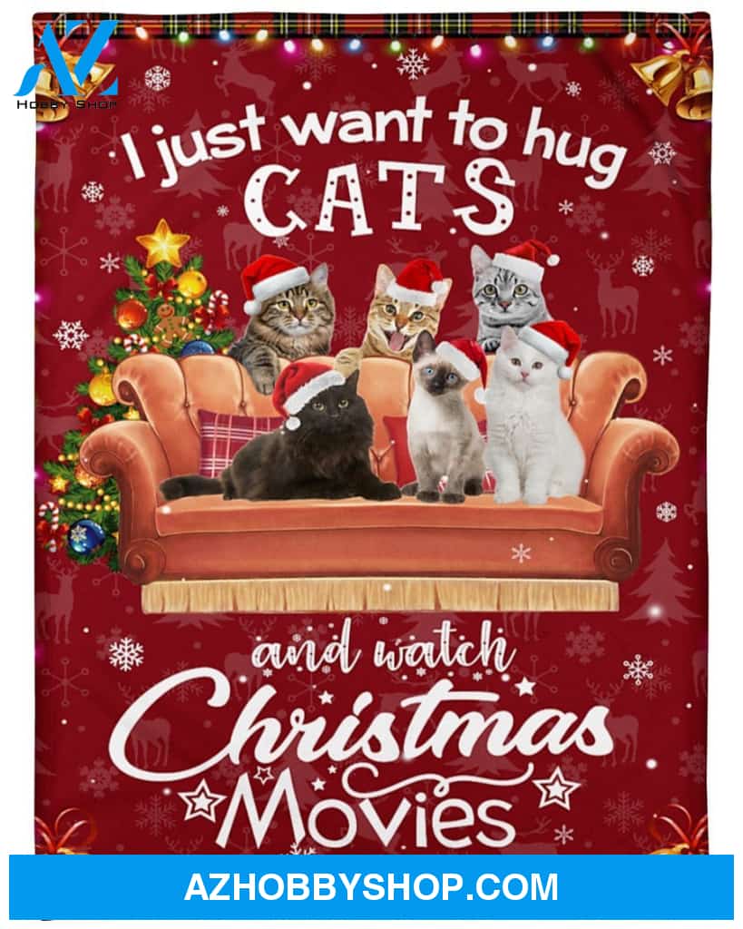 Christmas I Just Want To Hug Cats Fleece Blanket Gift For Family,Birthday,Christmas,Friends,Couple Gift Home Decor Bedding Couch Sofa Soft and Comfy