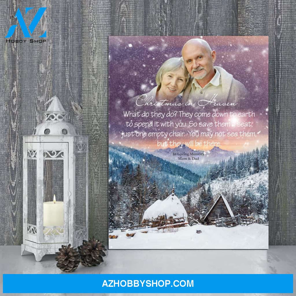 Christmas In Heaven In Loving Memory, Personalized Photo Memorial Canvas, Canvas Wall Art Gif For Family Gift