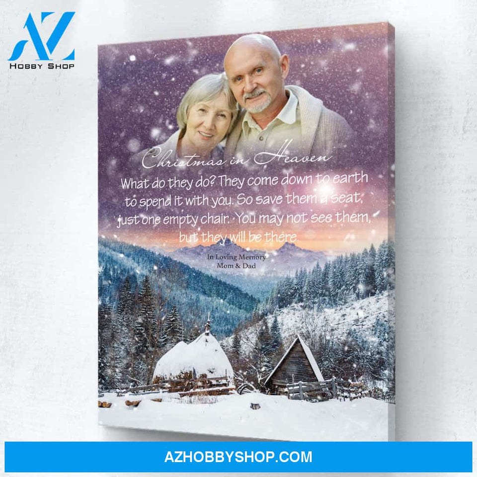 Christmas In Heaven In Loving Memory, Personalized Photo Memorial Canvas, Canvas Wall Art Gif For Family Gift