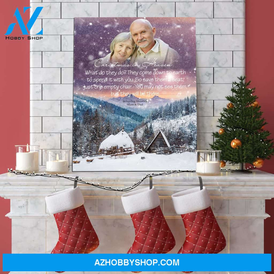 Christmas In Heaven In Loving Memory, Personalized Photo Memorial Canvas, Canvas Wall Art Gif For Family Gift
