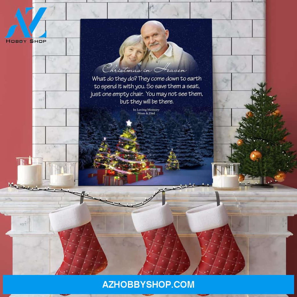 Christmas In Heaven Making Spirits Bright Background, Personalized Photo Memorial Canvas, Canvas Wall Art Gift For Family Gift for Remembrance