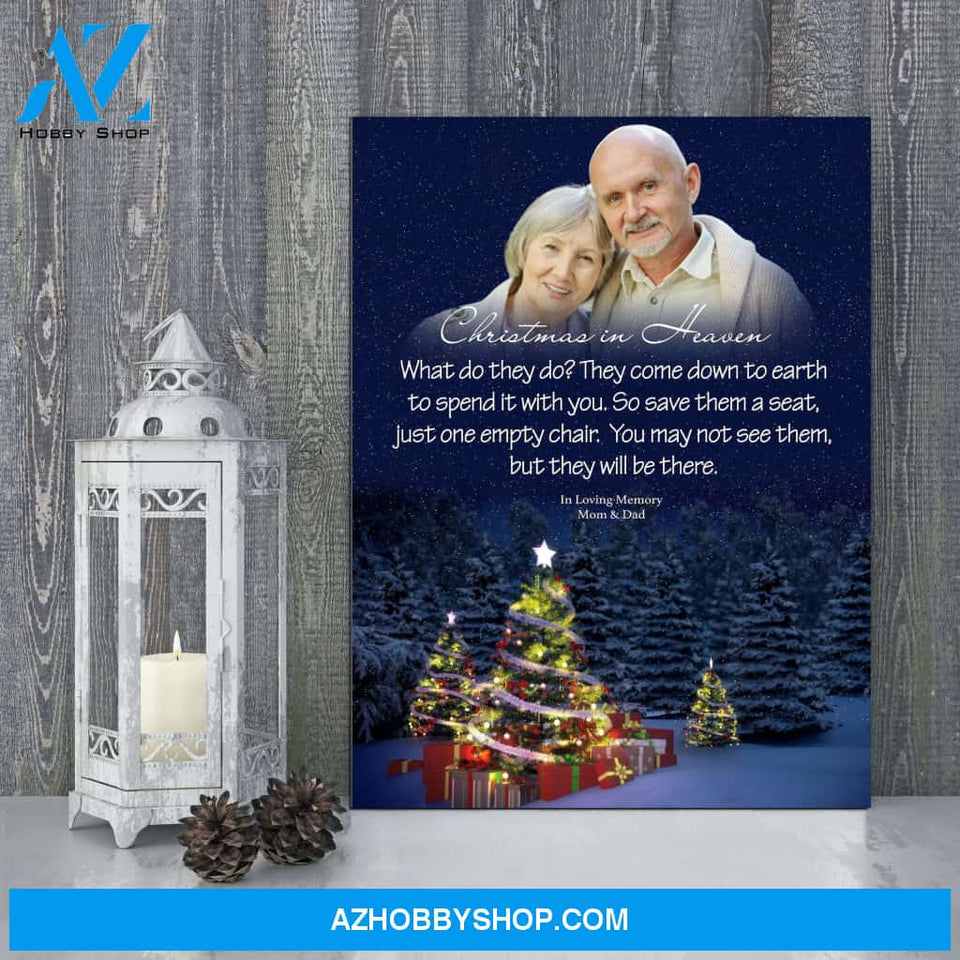 Christmas In Heaven Making Spirits Bright Background, Personalized Photo Memorial Canvas, Canvas Wall Art Gift For Family Gift for Remembrance