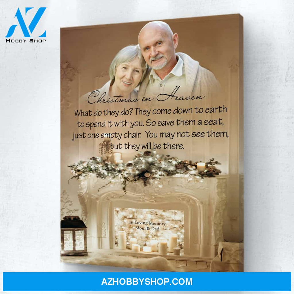 Christmas In Heaven Christmas Memories, Personalized Photo Memorial Canvas, Canvas Wall Art Gif For Family Gift