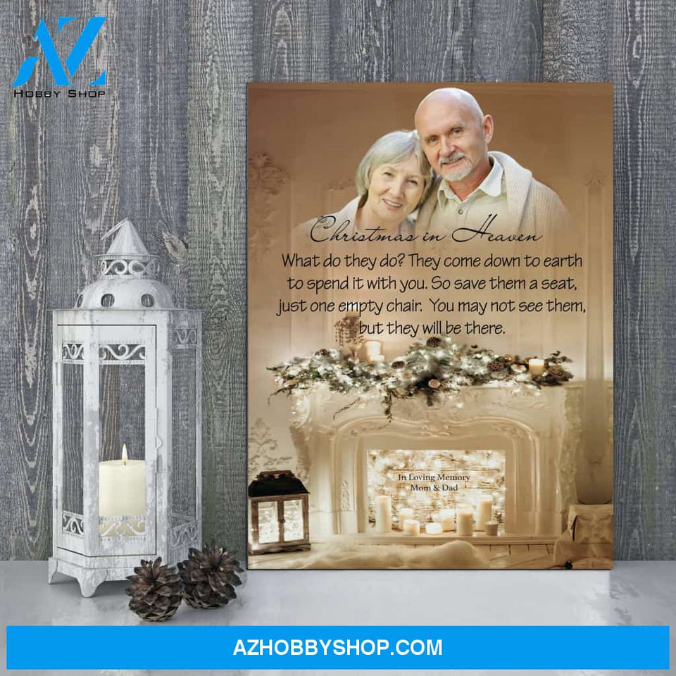 Christmas In Heaven Christmas Memories, Personalized Photo Memorial Canvas, Canvas Wall Art Gif For Family Gift