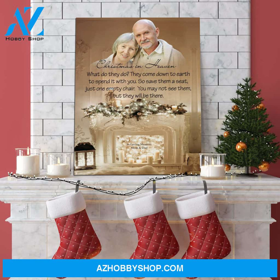Christmas In Heaven Christmas Memories, Personalized Photo Memorial Canvas, Canvas Wall Art Gif For Family Gift