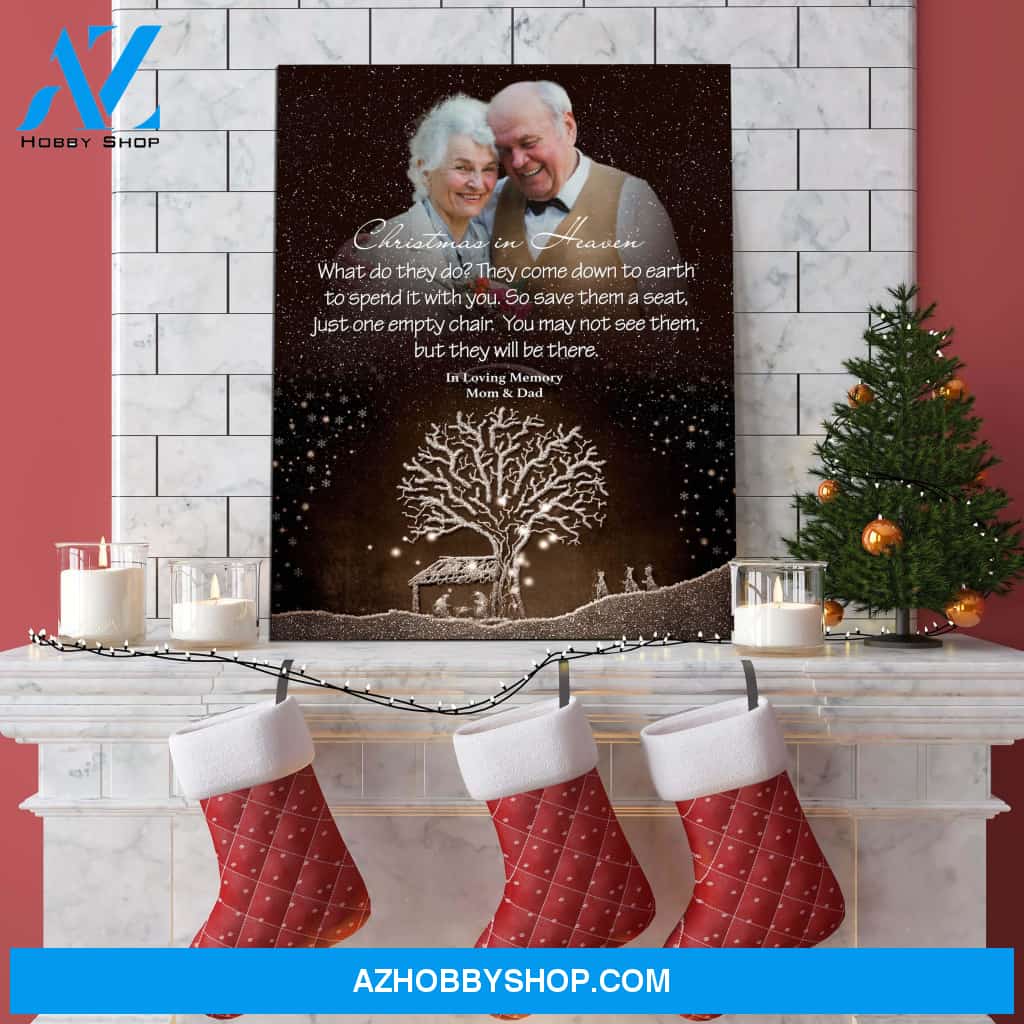 Christmas In Heaven My Christmas Angels Background, Personalized Photo Memorial Canvas, Canvas Wall Art Gift For Family Gift for Remembrance