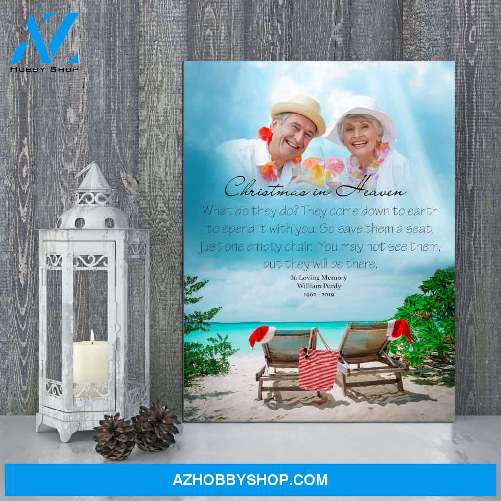 Christmas In Heaven Christmas In Paradise Background, Personalized Photo Memorial Canvas, Canvas Wall Art Gif For Family Gift