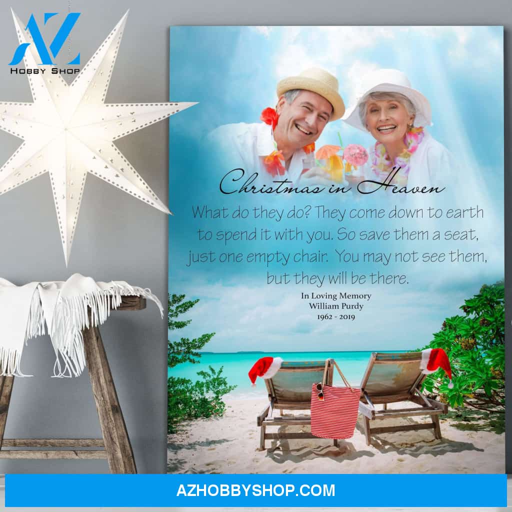 Christmas In Heaven Christmas In Paradise Background, Personalized Photo Memorial Canvas, Canvas Wall Art Gif For Family Gift