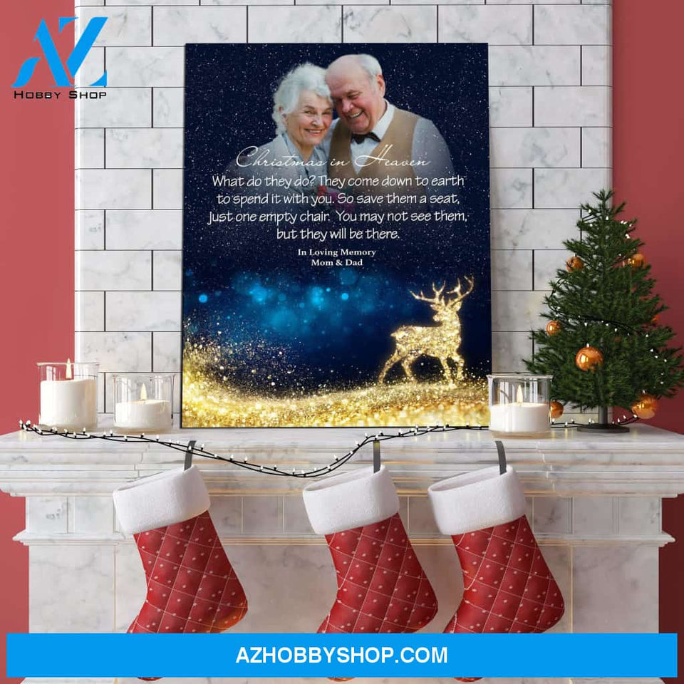 Christmas In Heaven Peace On Earth, Personalized Photo Memorial Canvas, Canvas Wall Art Gift For Family Gift for Remembrance