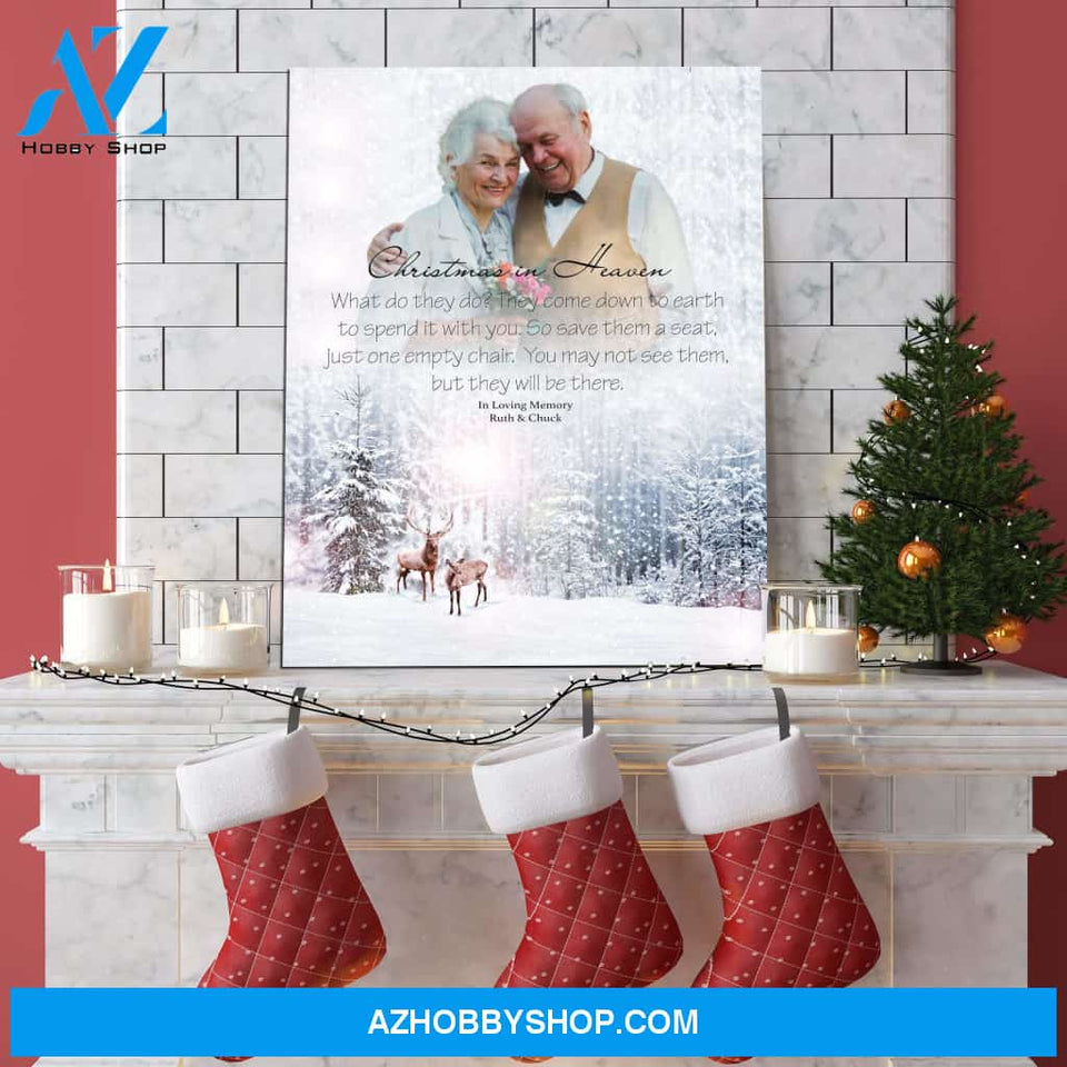 Christmas In Heaven White Christmas Background, Personalized Photo Memorial Canvas, Canvas Wall Art Gift For Family Gift for Remembrance