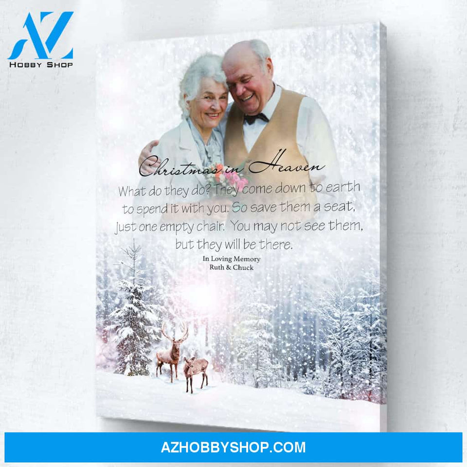 Christmas In Heaven White Christmas Background, Personalized Photo Memorial Canvas, Canvas Wall Art Gift For Family Gift for Remembrance